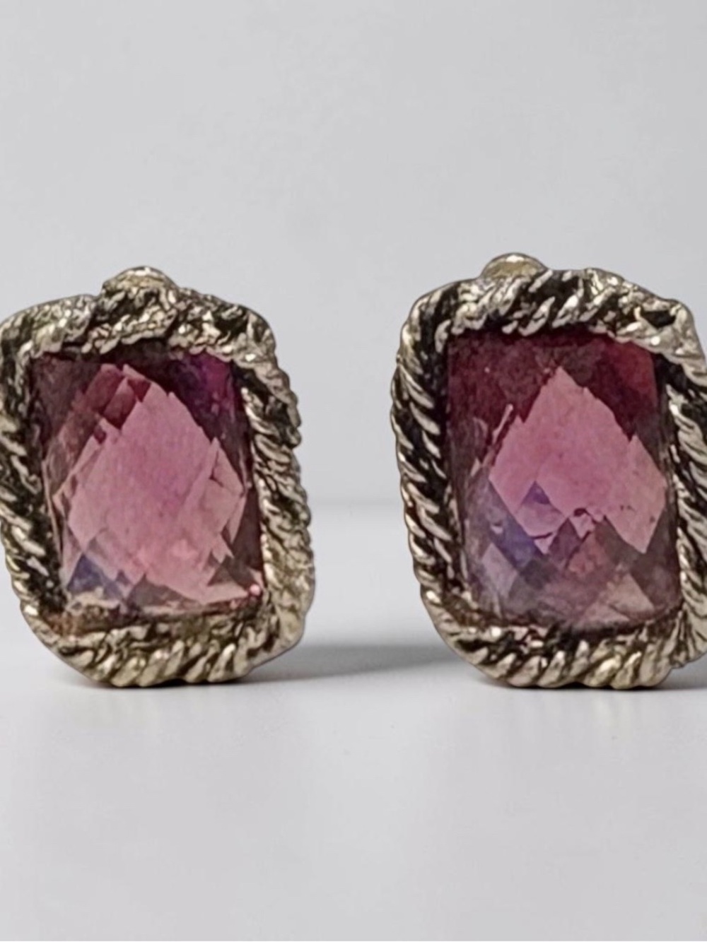 Vintage Pink Acrylic Rope-Frame Clip On Earrings- Unbranded